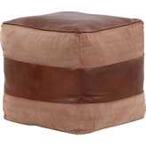 Cobbler Canvas Pouf Ottoman in Espresso Leather & Tan Canvas